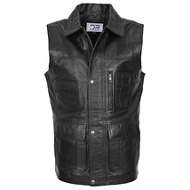 DR116 Men&#39;s Classic Fisherman Leather Waistcoat Black - £120.12 GBP