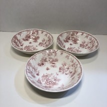 Churchill Toile Pink 3 Soup Cereal Bowls 6.25&quot; England - $39.59