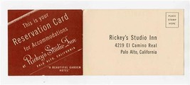 Rickey&#39;s Studio Inn Hotel Palo Alto California Reservation Card &amp; Tariff  - $17.82