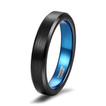 Men Tungsten Ring 4/6/8mm Black Man Rings Women Finger Band Blue Inside Cool Rin - £18.91 GBP