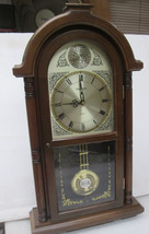 Commodore Quartz Oak Leaded Glass Front Door Wall Clock Needs Quartz Motor - $72.00