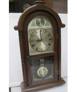 Commodore Quartz Oak Leaded Glass Front Door Wall Clock Needs Quartz Motor - $72.00