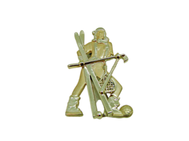 Vintage AJC Womens Golden Girl Tennis Soccer Golf Ski Hockey Brooch Pin 1.5X2.5&quot; - £17.37 GBP
