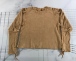 FP One Long Sleeve Shirt Womens Medium Tan Lace Up Sleeve Waffle Knit - $27.80