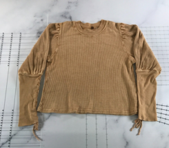 FP One Long Sleeve Shirt Womens Medium Tan Lace Up Sleeve Waffle Knit - $27.80