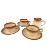 Vtg Franciscan Country Craft Russet Brown 3 Cups &amp; Saucers + Creamer Sto... - $39.53 CAD