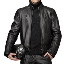 New Men&#39;s Genuine Lambskin Leather Jacket Black Slim Fit Motorcycle Jacket MJ122 - £80.07 GBP+