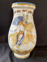 antique italy large handpainted deruta vase with warrior . Signed bottom - £395.44 GBP