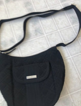 Vera Bradley Solid Black Quilted Shoulder Bag Microfiber Pockets adj. strap - £29.59 GBP