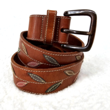 Gap Ladies Belt Leather Colored Leaves on Russet Brown Sz 32  Topstitch - $12.37