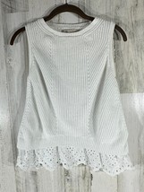 Loft Knit Sweater Tank Sleeveless White Eyelet Trim Size Small - $24.72