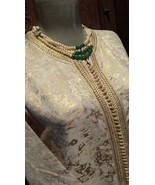 60s Silk Kaftan Dress Gold and ivory, Embroidered ivory vintage Moroccan... - $682.02 CAD