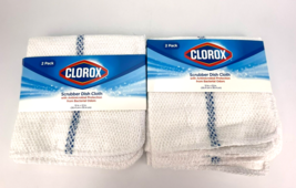 Clorox Scrubber Dish Cloth White Blue Stripe Bleach Safe Lot Of 2 Cotton - £11.31 GBP