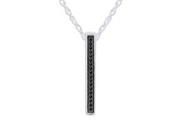 0.05 Ct Natural Black Diamond Pave Bar Pendant Necklace in 14K White Gold Plated - £134.57 GBP