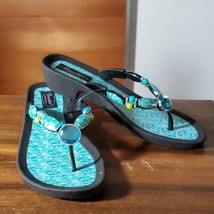 Grandco NWT Sandal Lightweight Foam  Flip Flops Heel Turquoise Teal Black - $27.44