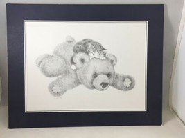Teddy Bear With Kitten Print With Mat 11.75”x9.5” - £7.76 GBP