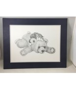 Teddy Bear With Kitten Print With Mat 11.75”x9.5” - $9.89
