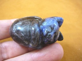 (Y-CAT-SLR-709) Blue gray KITTY CAT Sleeping gemstone carving figurine love CATS - £14.01 GBP