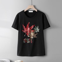 Cool Summer New Fashion black short-sleeve T-shirts female personality Maple lea - £84.99 GBP