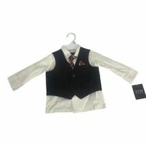Boys Pinstripe Vest Shirt &amp; Tie Set By TFW Black &amp; White Size 3/6 - $18.50