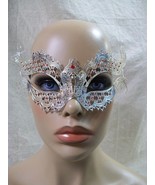 Silver Metal Filigree Eye Mask Red Stones Winged Renaissance Masquerade ... - $15.36 CAD