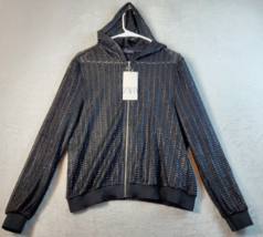 Zara Jacket Women Small Black Mesh 100% Polyester Long Sleeve Hooded Full Zipper - £19.93 GBP