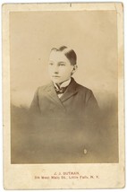 Circa 1890&#39;S Cabinet Card Handsome Young Boy Suit &amp; Tie Butman Little Falls, Ny - £7.43 GBP