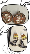 Napier Halloween Earrings Candy Corn Witch Hat Trick Or Treat Pumpkin Enamel 6pc - $24.88