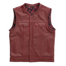Men&#39;s Red Premium Leather Vest Red Paisley Lining Concealed Bike Riding ... - £55.95 GBP+