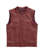 Men&#39;s Red Premium Leather Vest Red Paisley Lining Concealed Bike Riding ... - £55.08 GBP+