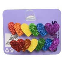 Claires Barrettes Hair Clips Rainbow Colored Glitter Hearts Set of 2 - £7.89 GBP