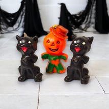 Vintage Gurley Brand Halloween Novelty Candles Set/3 Black Cats &amp; Pumpkin Man - £35.88 GBP
