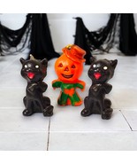 Vintage Gurley Brand Halloween Novelty Candles Set/3 Black Cats &amp; Pumpki... - £33.01 GBP