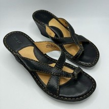 Born Black Leather Wedge Thong Sandal Size US 8 EU 39 Confortable Shoes - £20.14 GBP