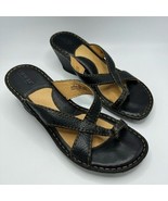 Born Black Leather Wedge Thong Sandal Size US 8 EU 39 Confortable Shoes - $26.97