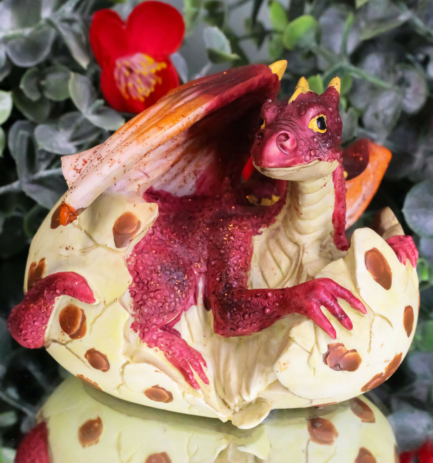 Small Sparkly Red Lava Whimsical Dragon Baby Emerging From Spotted Egg F... - $17.99