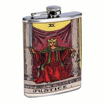 Tarot Cards D12 Flask 8oz Stainless Steel Hip Drinking XI Justice - £11.78 GBP