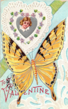 1910 Butterfly Under Lace Heart Embossed Valentine Postcard - £13.23 GBP