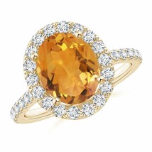 ANGARA Oval Citrine Halo Ring with Diamond Accents for Women in 14K Solid Gold - £1,129.22 GBP
