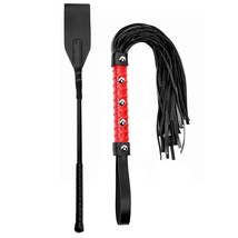 Sex Whip Crop Bdsm Set - Black Crop 18&quot; Red Whip Faux Leather - Double S... - £29.93 GBP