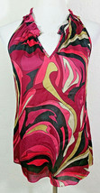 Cache Womens Tank Top Small Geometric Abstract V Neck Multicolor Sheer Ruched - $14.99