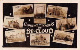 St Cloud Minnesota Churches &amp; Schools~Real Photo Postcard 1910 - £6.62 GBP