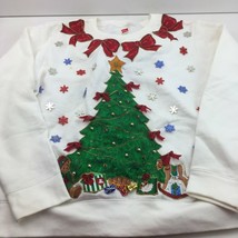 Hanes Homemade Ugly Christmas Sweatshirt Tree Battery Lights Front Back Design - £39.04 GBP