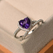 2.30Ct Heart Cut Simulated Amethyst Bridal Engagement Ring 14K White Gold Plated - £116.78 GBP