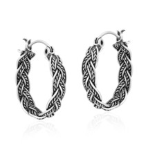 Tribal Bali Style Braided Hoops Sterling Silver V-Lock Earrings - £13.49 GBP