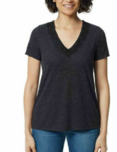 Ella Moss Womens V-Neck Lace Top Color Anthracite Size XL - £26.54 GBP