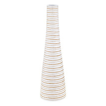 Modern Safari Stripes White and Mango Tree Wood Bottle-Shaped Vase - $22.96