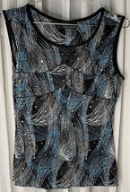 Brittany Black Womens Black &amp; Teal Ruffles Sequins Crepe Sleeveless Top ... - $342.33 MXN