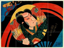 kabuki actor on a folding fan Japanese ceramic tile mural backsplash medallion - £46.69 GBP+
