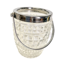 Vintage West Germany Lead Crystal Diamond Glass Ice Bucket Silver Handle... - $65.99